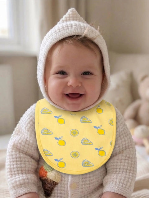 Organic Cotton Baby Bib – Soft Breathable Yellow Lemon Print, Feeding & Drool Bib