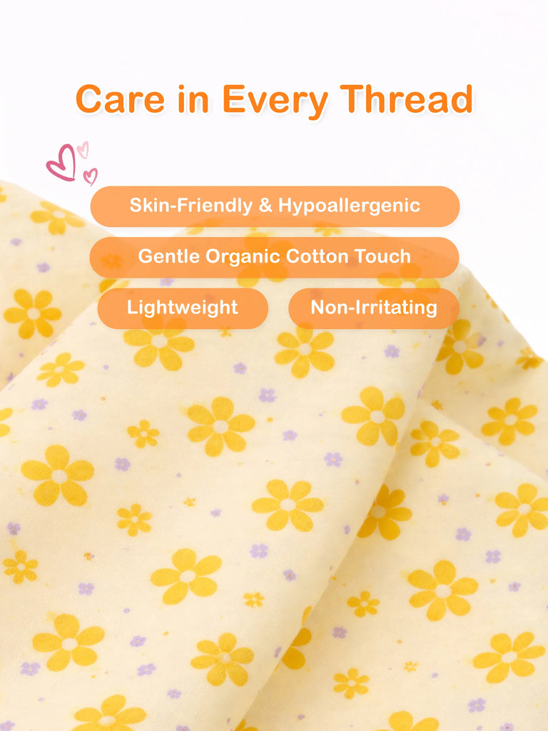 Organic Cotton Baby Clothing Set – Soft Breathable Flower Print T-Shirt, Pyjama & Bib Set