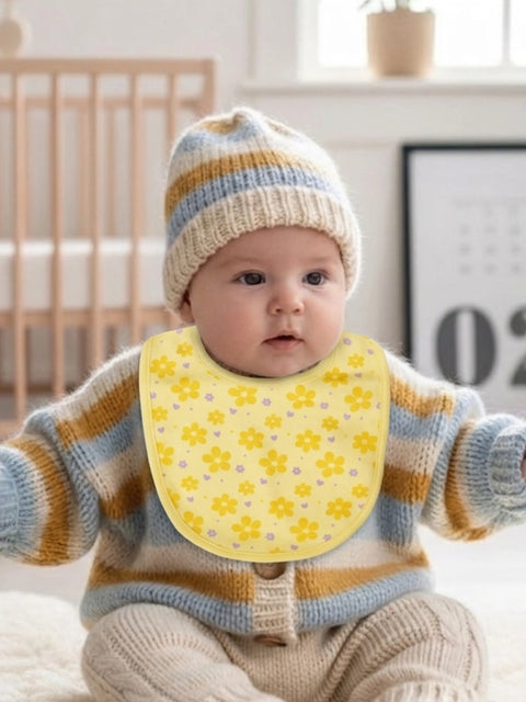 Organic Cotton Baby Bib – Soft Breathable Yellow Flower Print, Feeding & Drool Bib