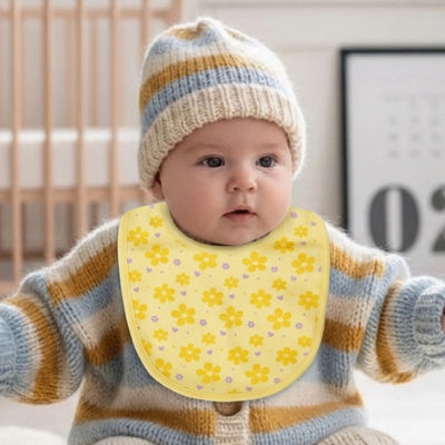 Organic Cotton Baby Bib – Soft Breathable Yellow Flower Print, Feeding & Drool Bib