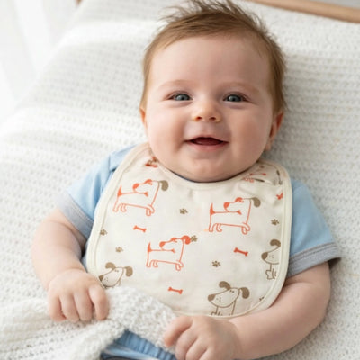 Organic Cotton Baby Bib – Soft Breathable Dog Print, Feeding & Drool Bib