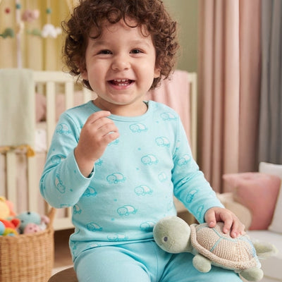 Organic Cotton Unisex Baby Co-ord Set – Soft Breathable Blue Turtle Print Full Sleeve T-shirt & Pyjama for Infants
