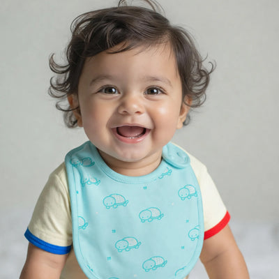 Organic Cotton Baby Bib – Soft Breathable Turtle Print, Feeding & Drool Bib
