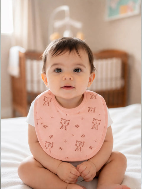 Organic Cotton Baby Bib – Soft Breathable Tiger Print, Feeding & Drool Bib