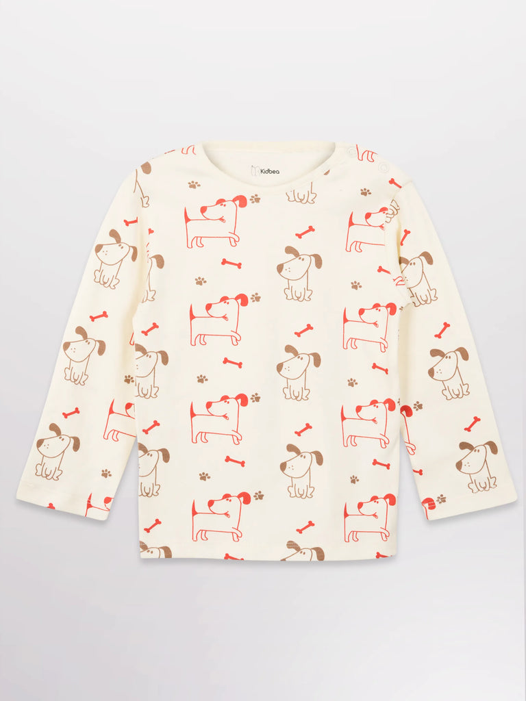 Organic Cotton Unisex Baby Co-ord Set – Soft Breathable Dog Print Full Sleeve T-shirt & Pyjama for Infants