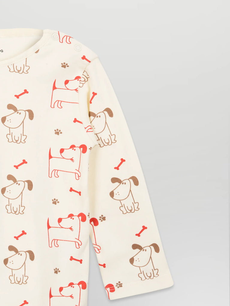 Organic Cotton Unisex Baby Co-ord Set – Soft Breathable Dog Print Full Sleeve T-shirt & Pyjama for Infants