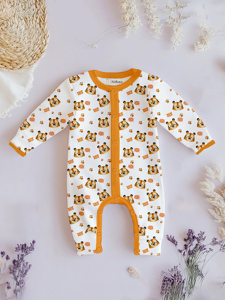 100% Organic cotton Tiger Print Romper/Bodysuit Yellow – Kidbea