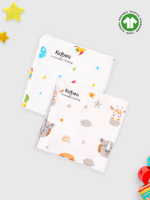 Muslin Premium ultra Soft doubled layer Napkin Multicolor - Pack of 2 | Tiger & Space