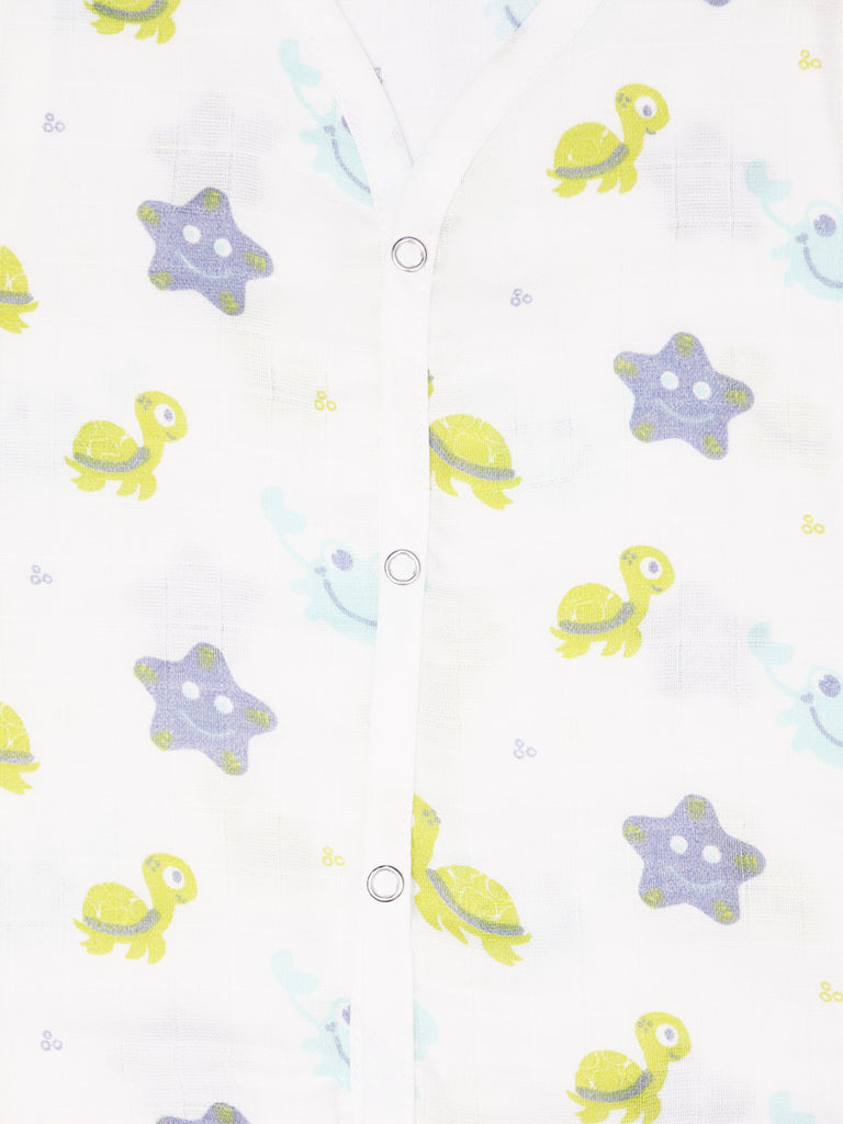 Kidbea 100 % Bamboo Fabric baby unisex Jhabla | Pack of 3 | Turtle, Owl & Butterfly