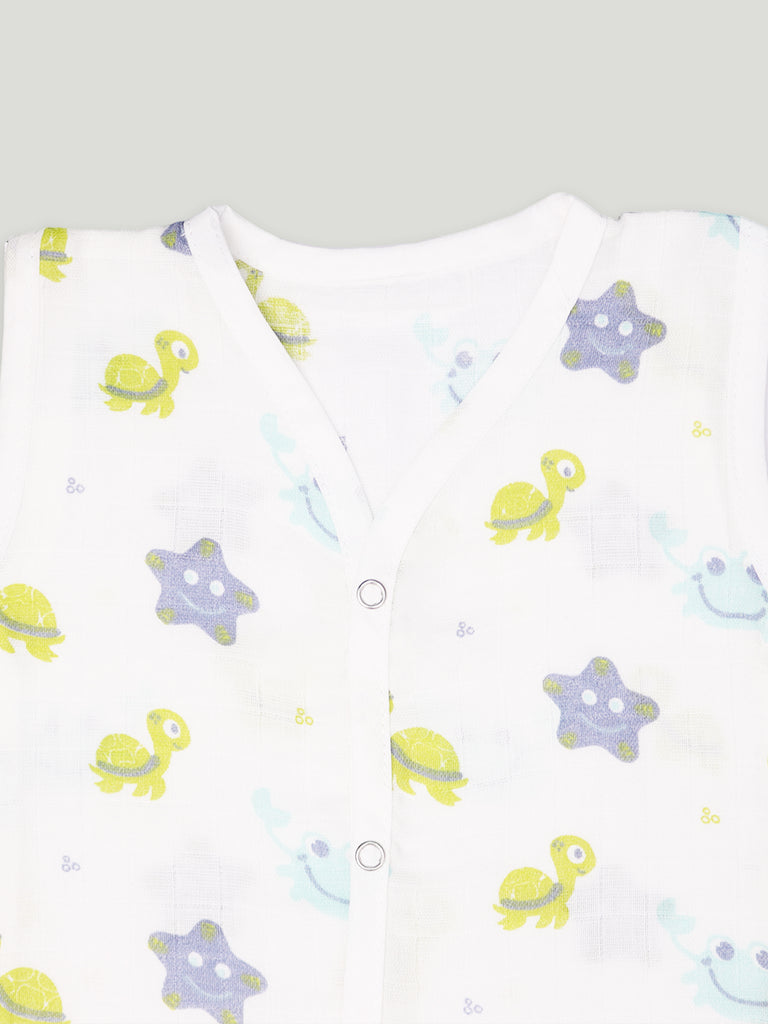 Kidbea 100 % Bamboo Fabric baby unisex Jhabla | Pack of 3 | Turtle, Butterfly & Dinasour