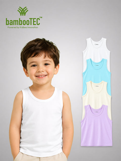 BambooTEC™ Bamboo Vest Pack of 4 – White, Sky Blue, Cream & Lavender