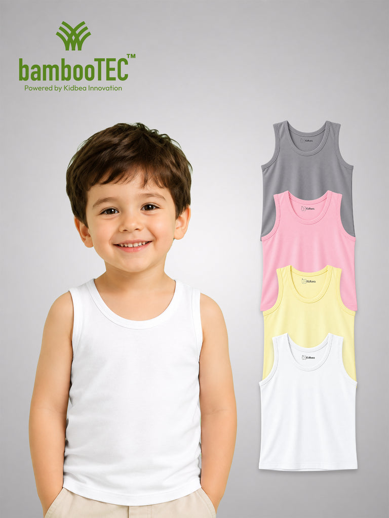 BambooTEC™ Bamboo Vest Pack of 4 – Grey, Pink, Yellow & White