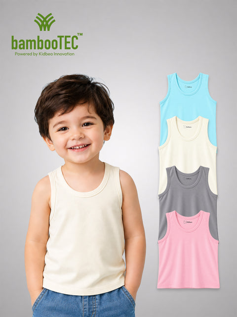 BambooTEC™ Bamboo Vest Pack of 4 – Sky Blue, Cream, Grey & Pink