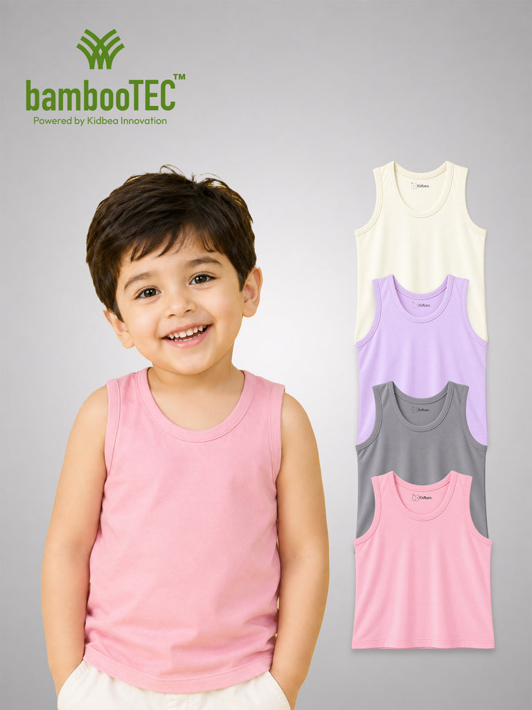 BambooTEC™ Bamboo Vest Pack of 4 – Cream, Lavender, Grey & Pink
