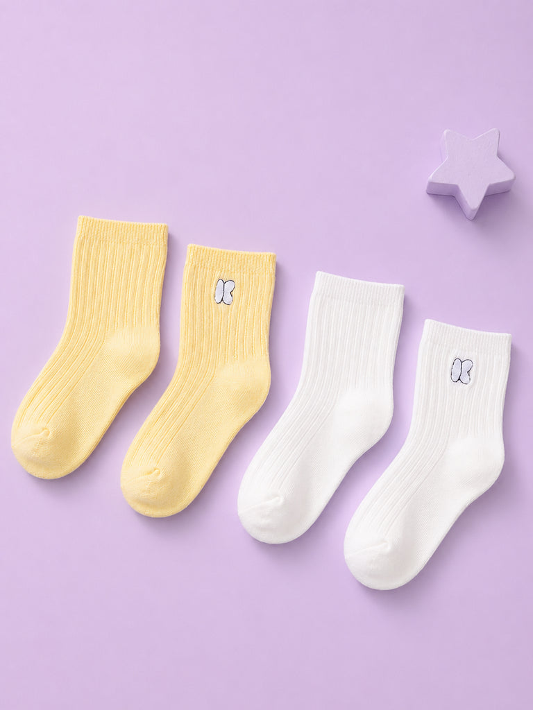 Bamboo Fabric Kids Ribbed Crew Socks Combo Pack – White & Yellow (Pack of 2)