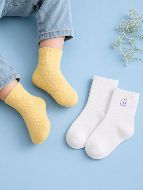 Bamboo Fabric Kids Ribbed Crew Socks Combo Pack – White & Yellow (Pack of 2)