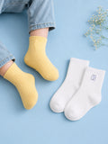Bamboo Fabric Kids Ribbed Crew Socks Combo Pack – White & Yellow (Pack of 2)
