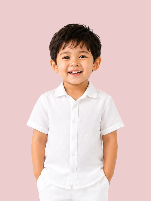 Boys Linen Cotton White Shirt