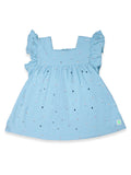 100% Bamboo Ultra-Soft Premium Fabric Baby Girl Frock with ruffled sleeves - Blue