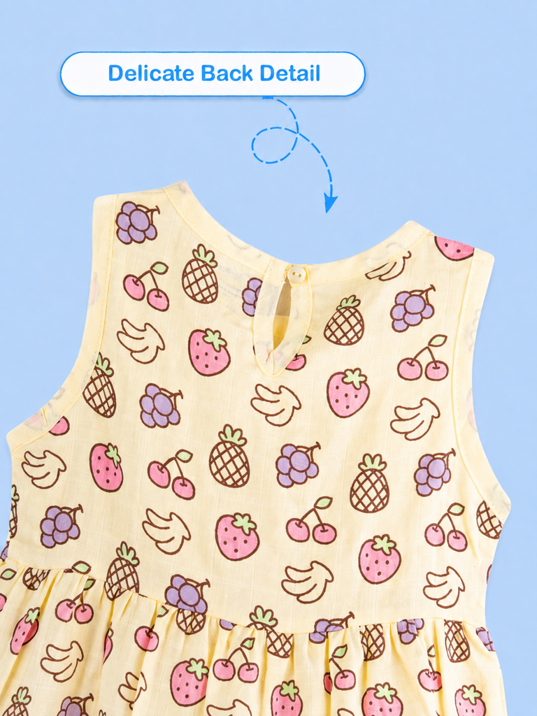 BambooTEC™ Bamboo Muslin Baby Frock – Fruity Fiesta Print, Soft & Breathable Dress