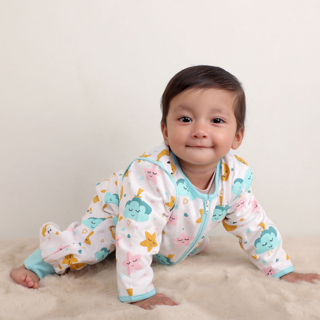 Kidbea Organic Cotton Fabric Bodysuit For Baby Boys | Cosmo Magical Sleepsuit | Blue