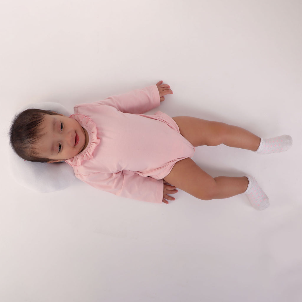 Kidbea Bamboo Soft Fabric Onsie For Baby Girls | Noori Ruffle | White & Pink