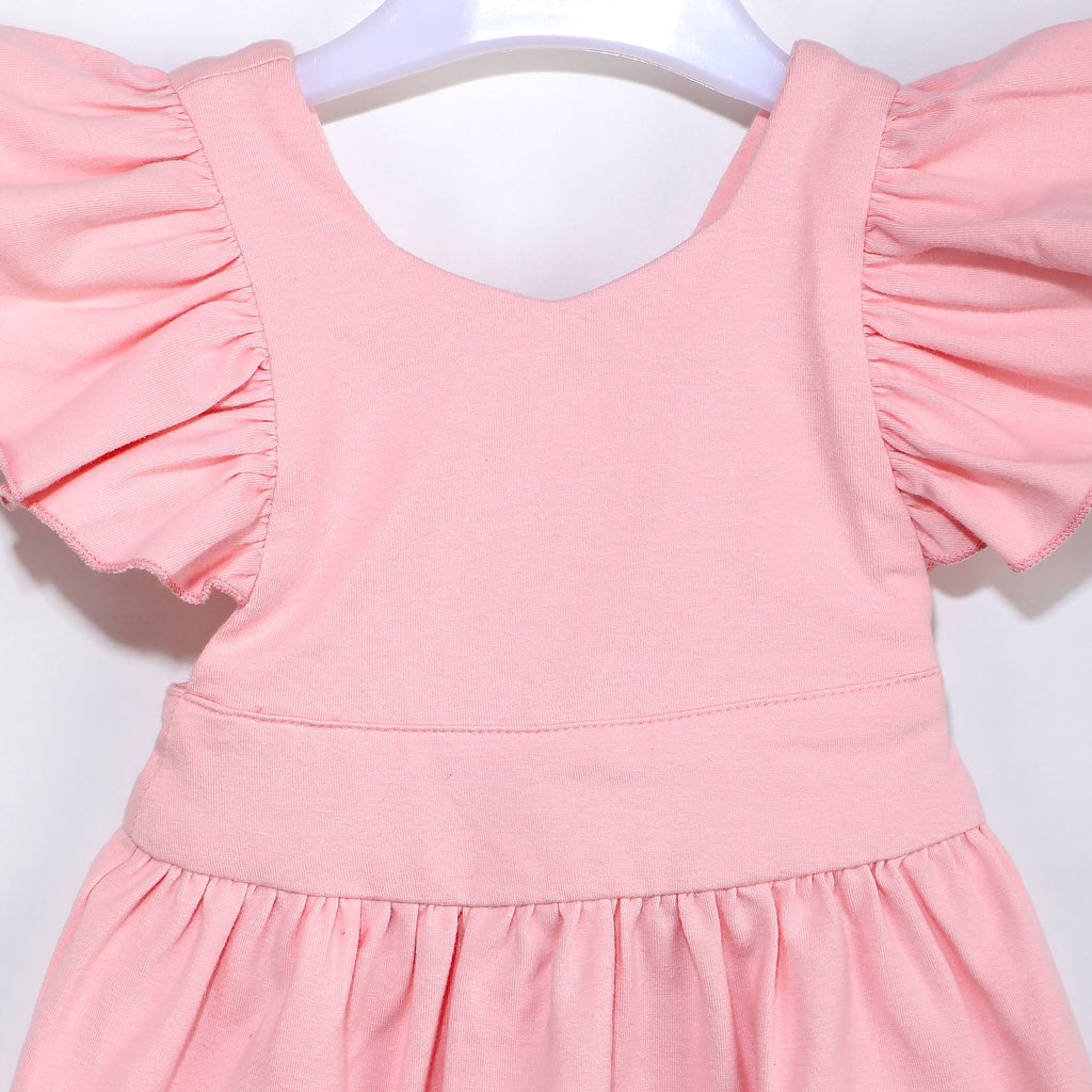 Pink Color Ruffle Sleeve Dress
