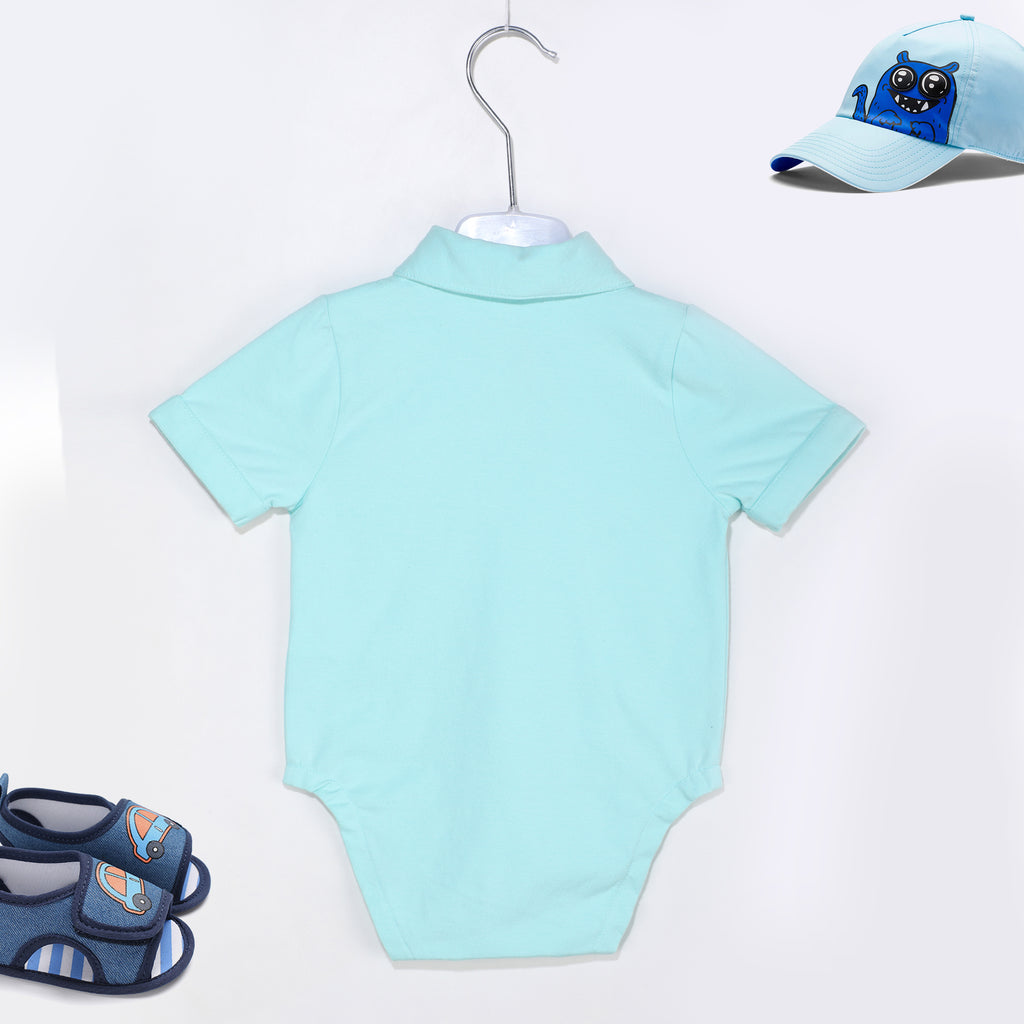 Kidbea Organic Cotton Fabric onsies for Baby Boys | Aqua Color Onsie