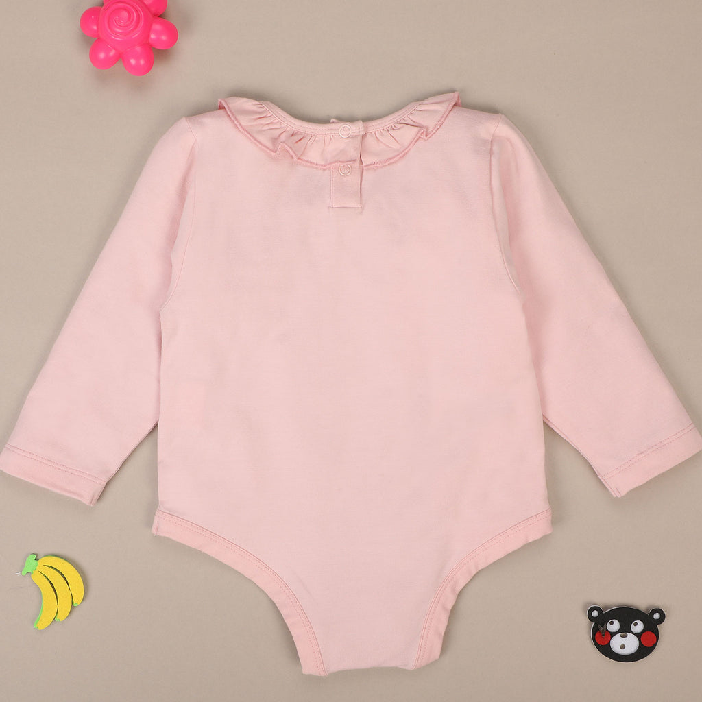 Kidbea Bamboo Soft Fabric Onsie For Baby Girls | Noori Ruffle | White & Pink