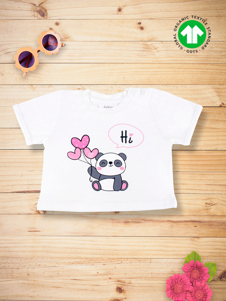 Bamboo Soft Fabric T-shirt For Baby Girl | White Panda