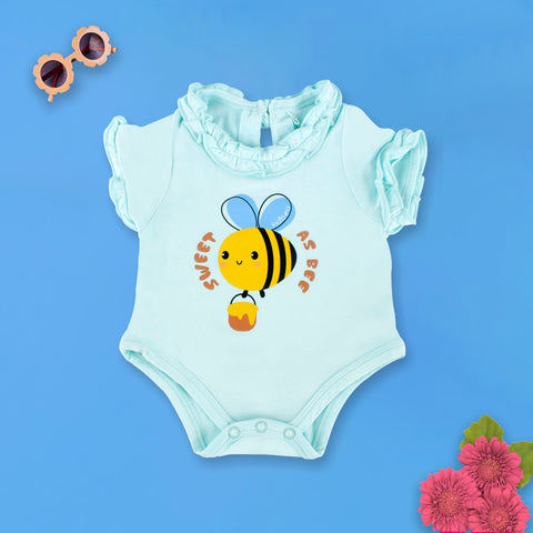 Bamboo Soft Fabric Onesie For Baby Girl | Aqua Honey Bee