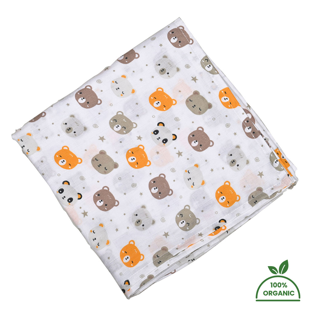 Kidbea Organic Muslin Animal printed swaddle with burp cloth combo