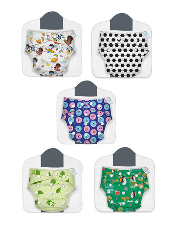 Pack OF 5 | Premium Adjustable Baby Cloth Diapers For 5Kg-17Kg | 03 months to 3 years | Assorted